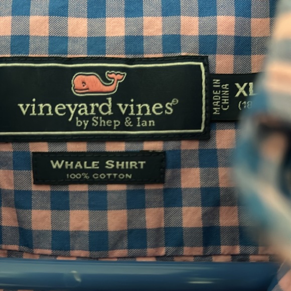 Vineyard Vines  XL (18) Blue and Pink Gingham Whale Shirt - Picture 4 of 8